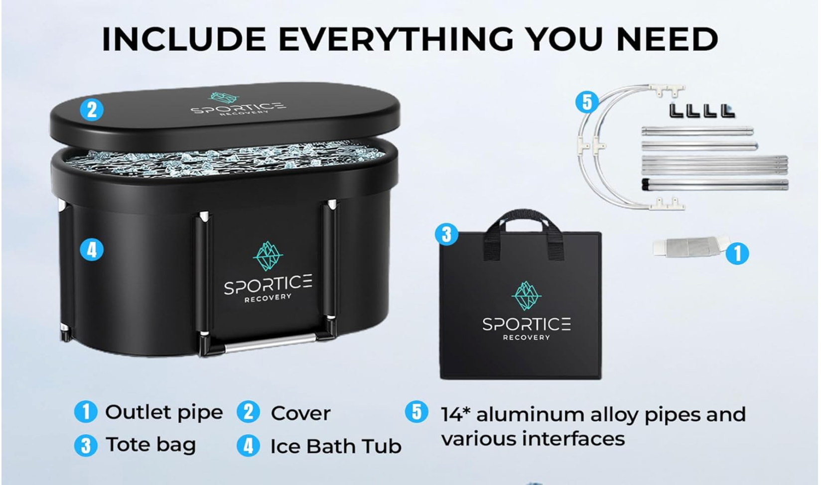 XL - tina de hielo para atletas, tina de inmersión en frío de revestimiento múltiple de 129 galones para recuperación, baño de hielo portátil para gimnasio en casa, uso en interiores y