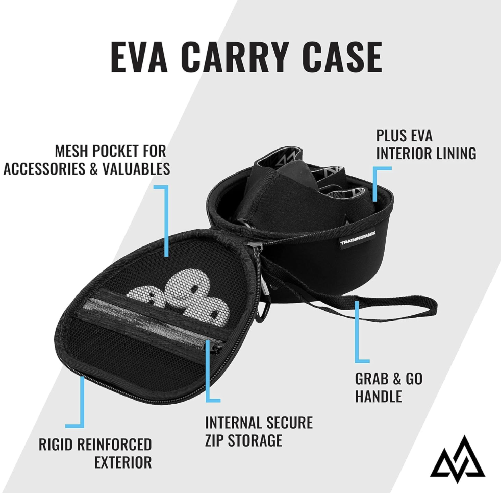 Máscara de entrenamiento Estuche duro con bolsa de cierre rápida, correas internas suaves para cualquier entrenamiento, cardiovascular y resistencia, fitness, resistencia a la respiración, correr