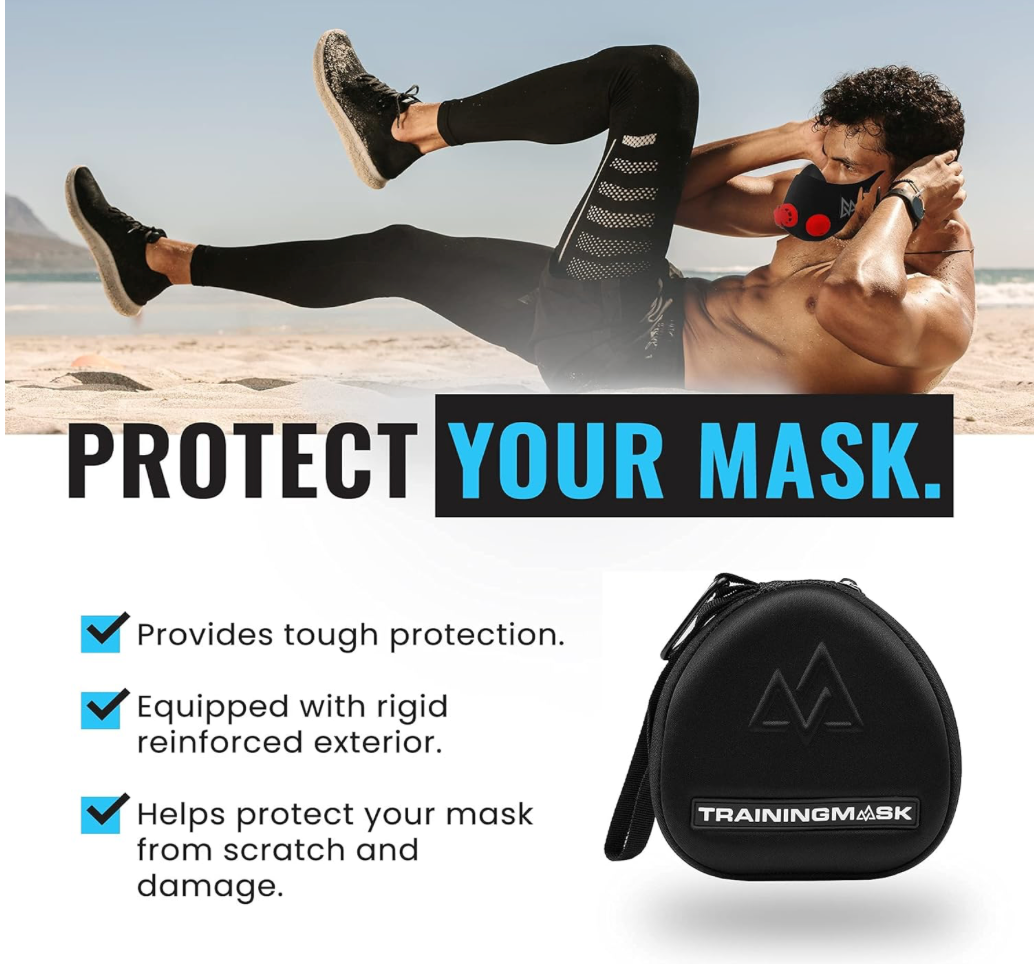 Máscara de entrenamiento Estuche duro con bolsa de cierre rápida, correas internas suaves para cualquier entrenamiento, cardiovascular y resistencia, fitness, resistencia a la respiración, correr