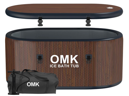 OMK Tina de inmersión en frío, tina de hielo inflable para atletas, bañera de recuperación con capacidad de 212 galones, marrón, material neoprene, instalación independiente, estilo moderno