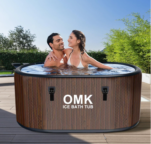 OMK Tina de inmersión en frío, tina de hielo inflable para atletas, bañera de recuperación con capacidad de 212 galones, marrón, material neoprene, instalación independiente, estilo moderno