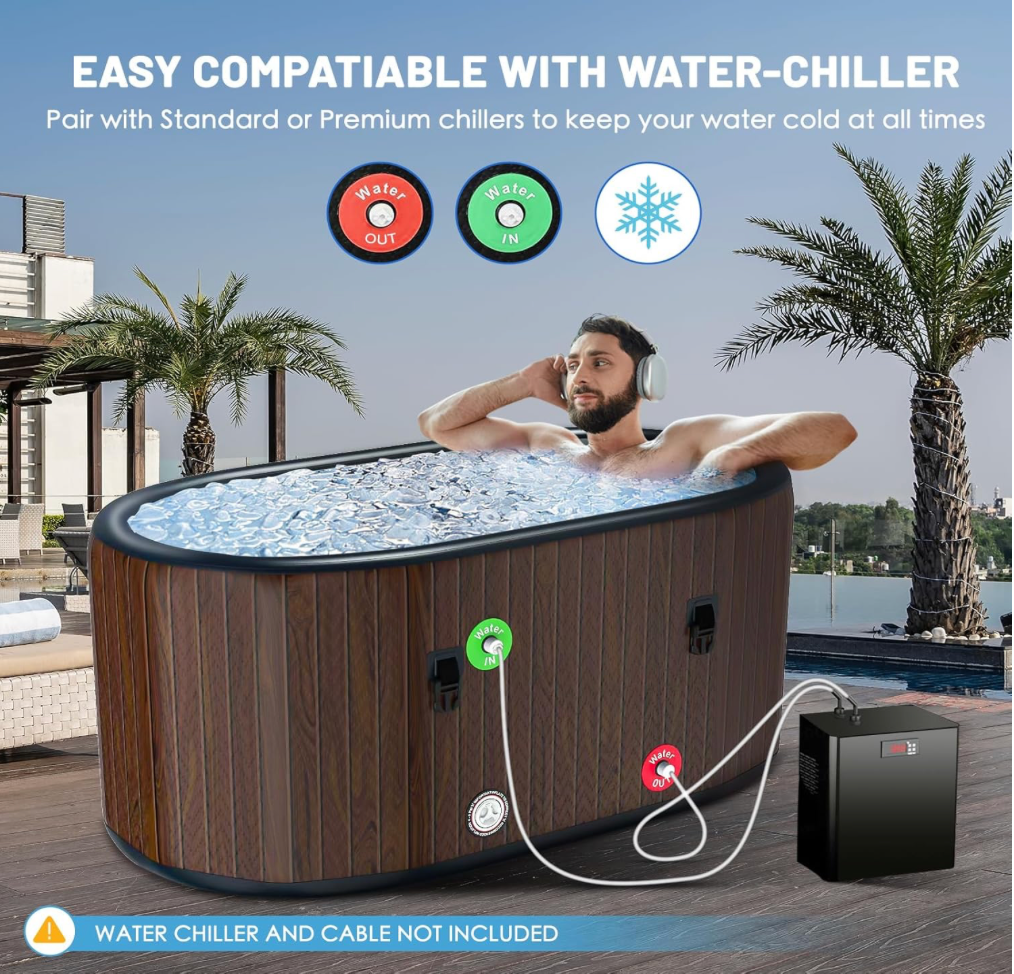 OMK Tina de inmersión en frío, tina de hielo inflable para atletas, bañera de recuperación con capacidad de 212 galones, marrón, material neoprene, instalación independiente, estilo moderno