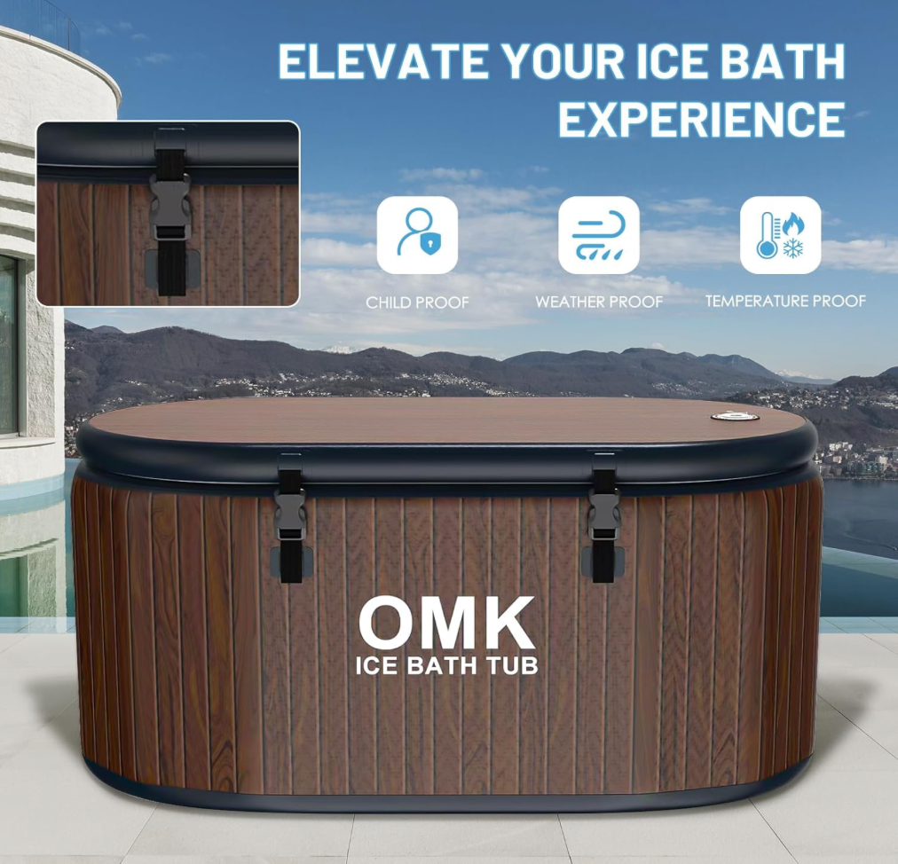 OMK Tina de inmersión en frío, tina de hielo inflable para atletas, bañera de recuperación con capacidad de 212 galones, marrón, material neoprene, instalación independiente, estilo moderno